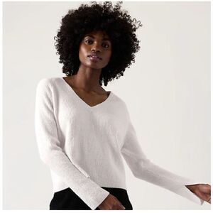 Athleta Felicity Cozy V Neck Sweater Ivory White Cashmere Blend Size Small